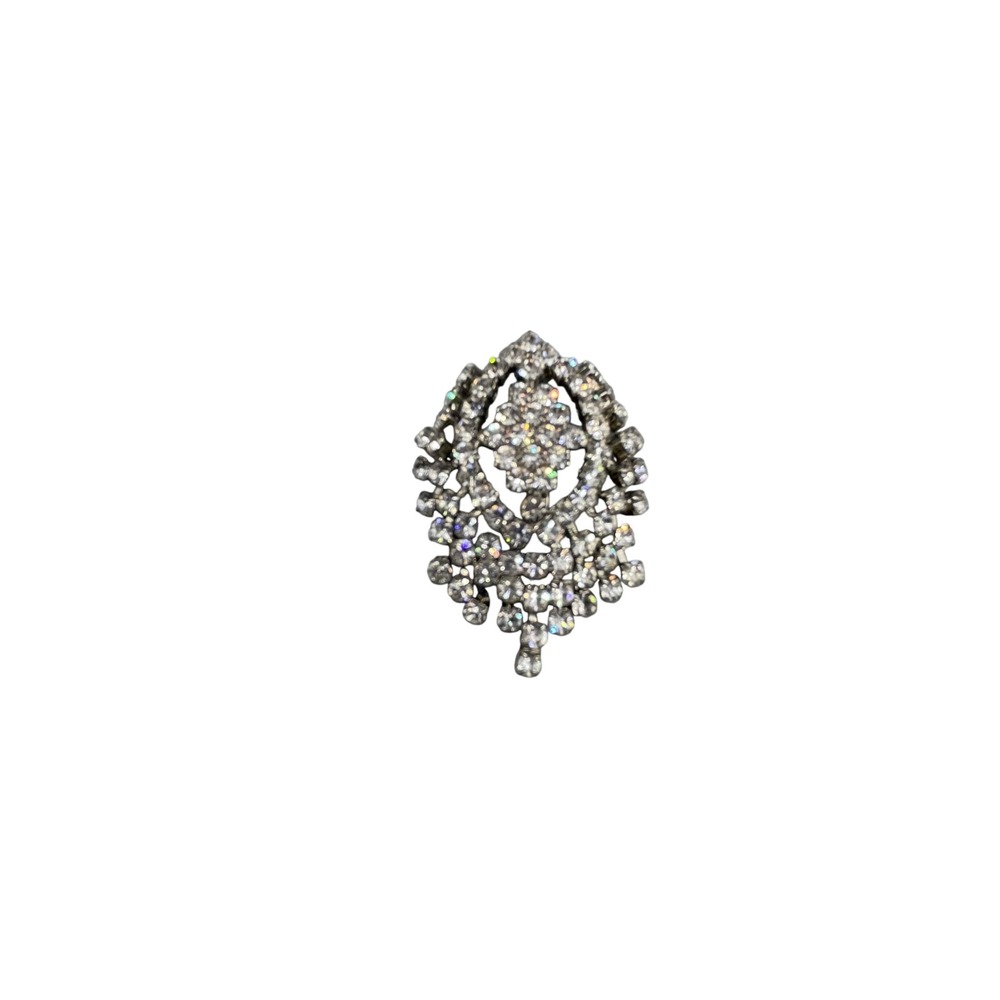 Vintage Silver Tone Clear Rhinestone Tiered Cluster Marquise Brooch Pin Formal